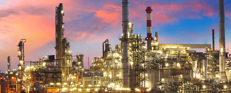 Chemical company at sunset