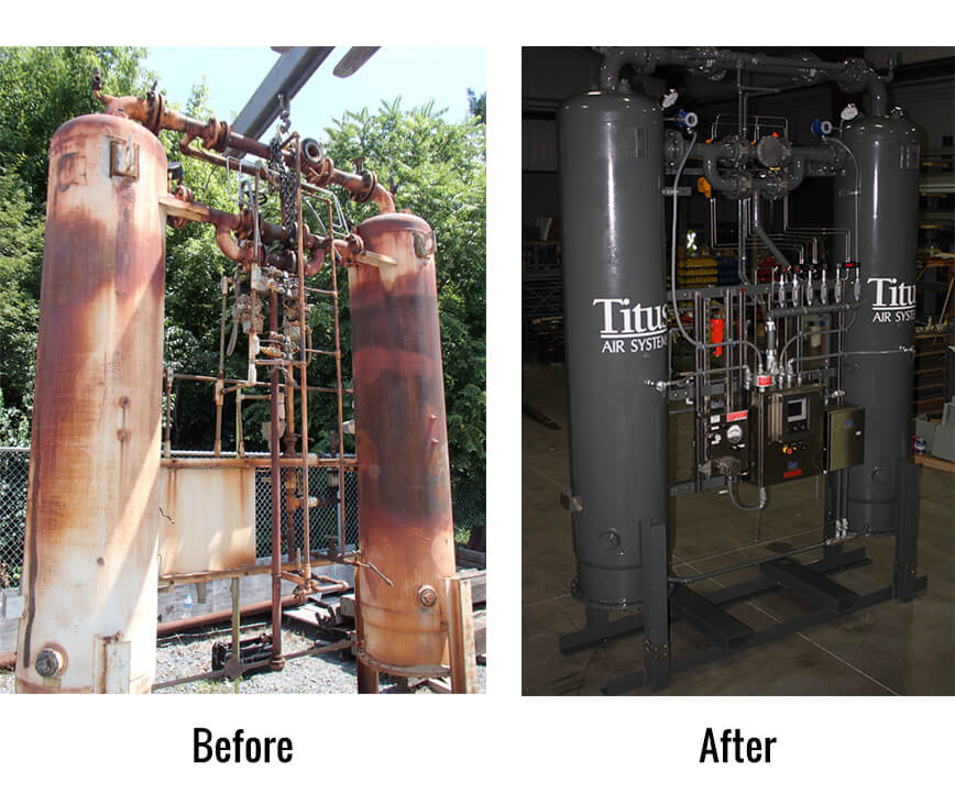 Before and after photo of an industrial air system